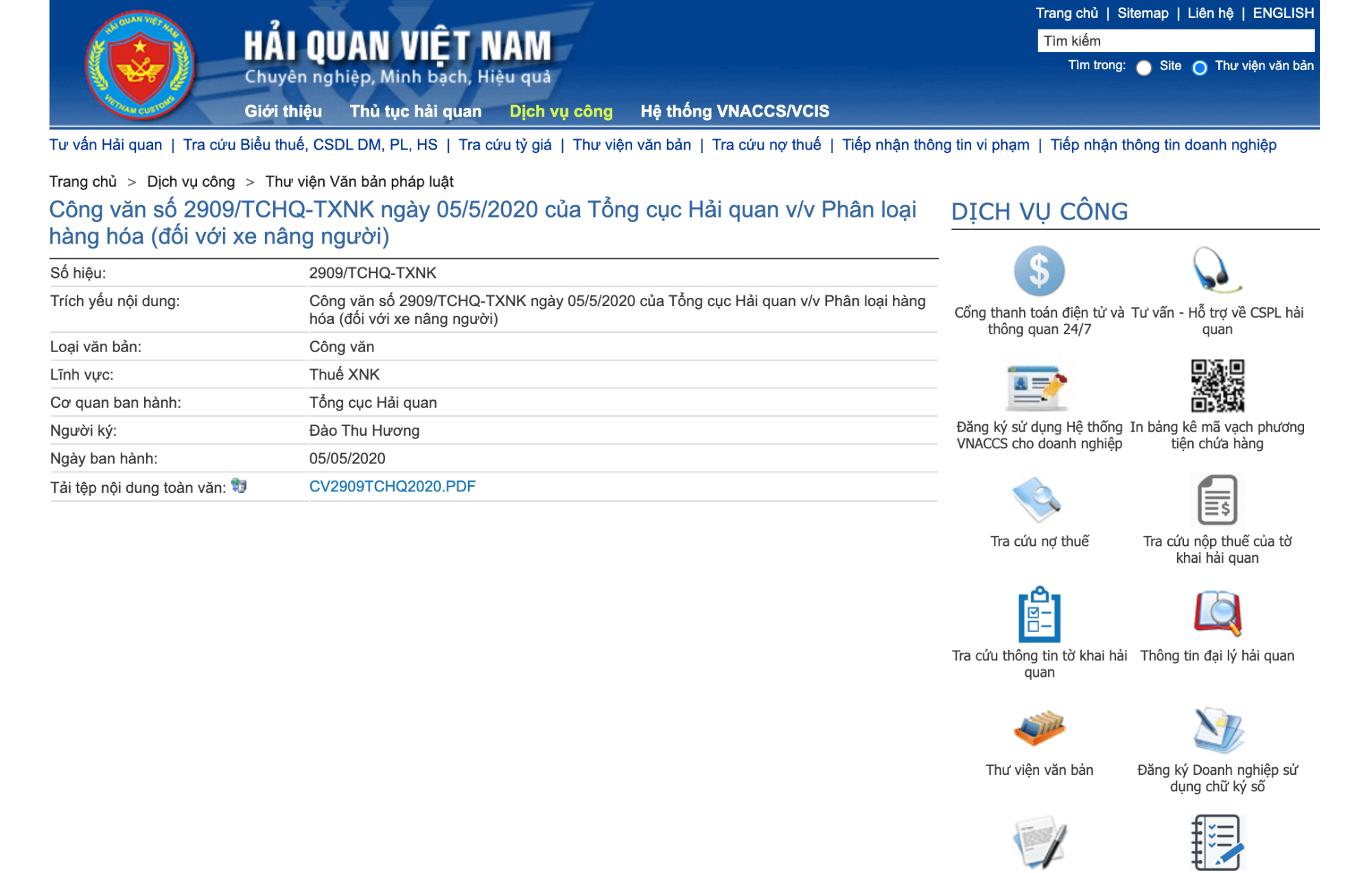 Website Hải quan Việt Nam